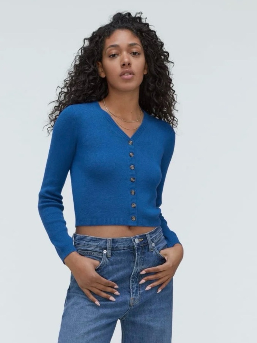 Everlane The Luxe Merino Cardigan Lapis Blue Women’s XS Crop V Neck Sweater
